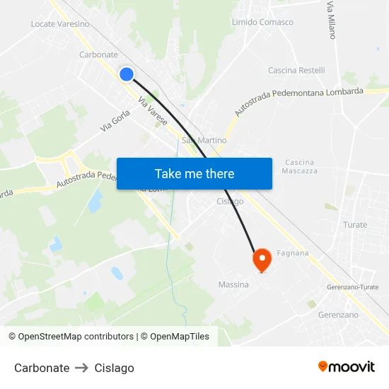 Carbonate to Cislago map