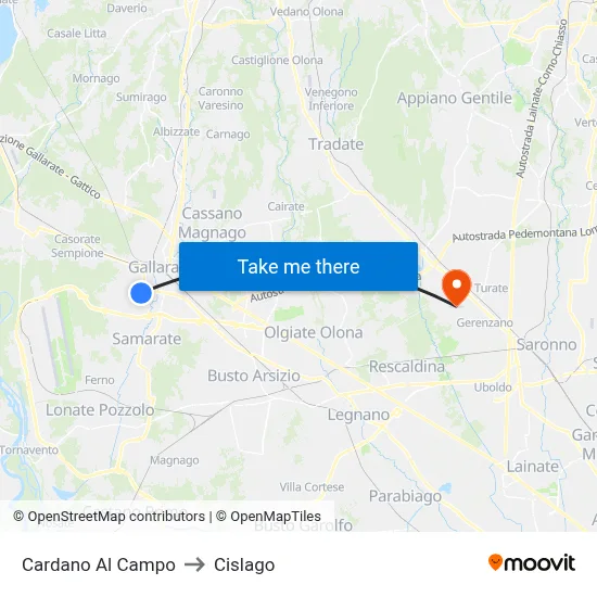 Cardano Al Campo to Cislago map
