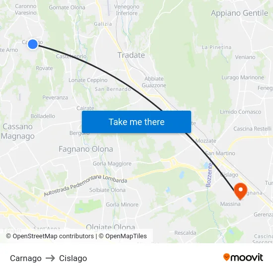 Carnago to Cislago map