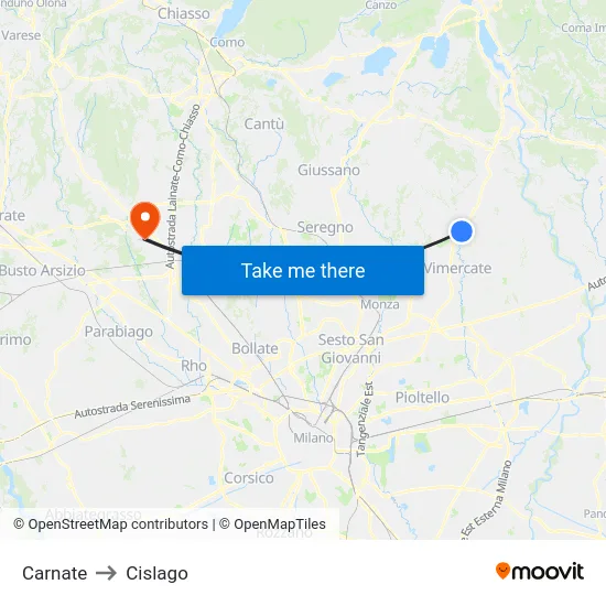 Carnate to Cislago map