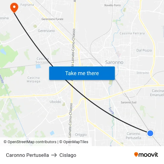 Caronno Pertusella to Cislago map