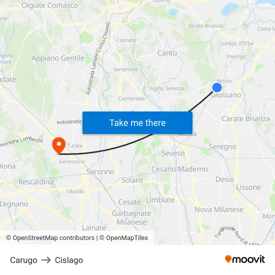 Carugo to Cislago map