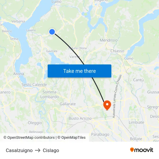 Casalzuigno to Cislago map