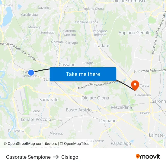 Casorate Sempione to Cislago map