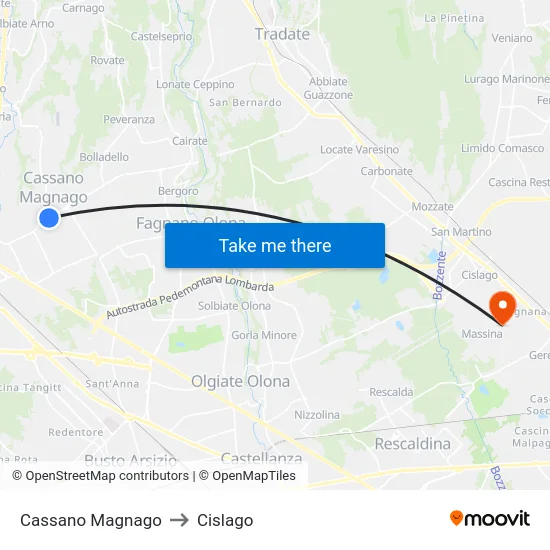 Cassano Magnago to Cislago map