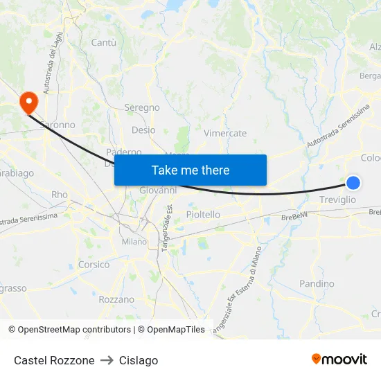Castel Rozzone to Cislago map