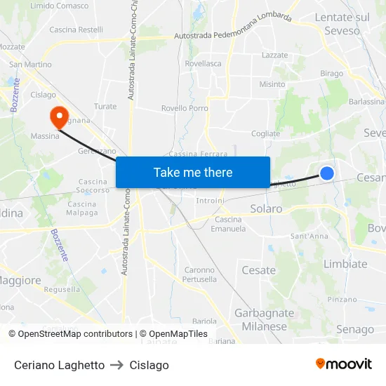 Ceriano Laghetto to Cislago map