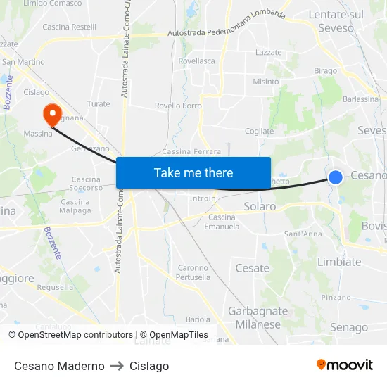 Cesano Maderno to Cislago map