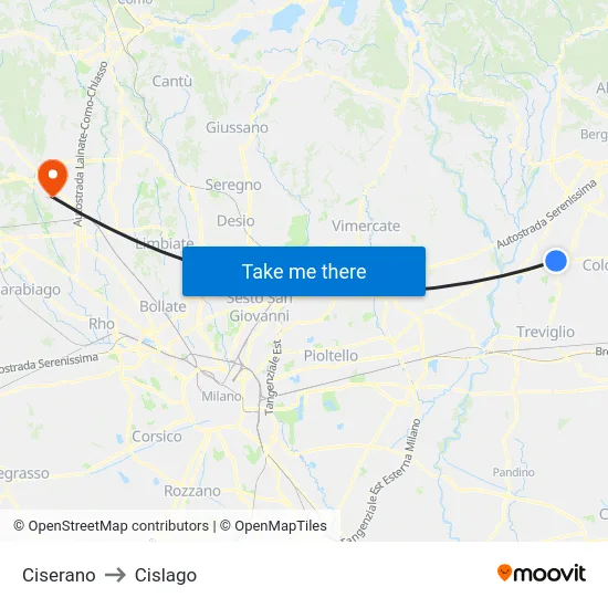 Ciserano to Cislago map