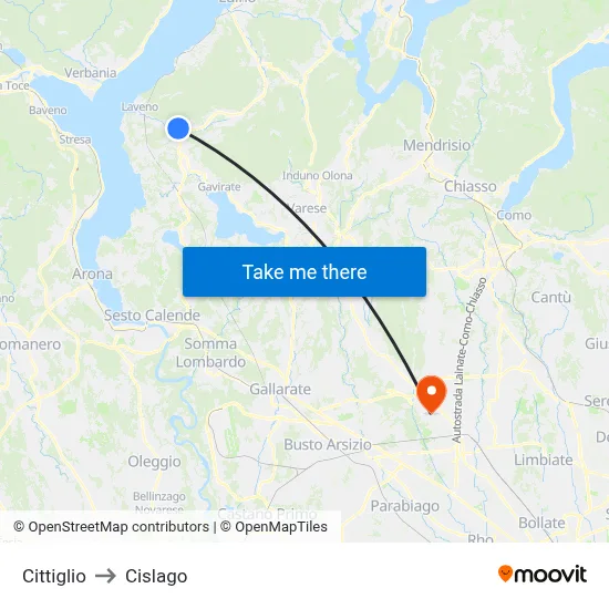 Cittiglio to Cislago map