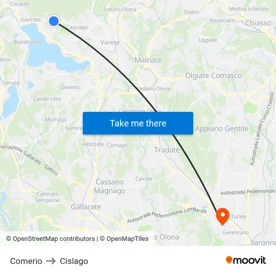 Comerio to Cislago map