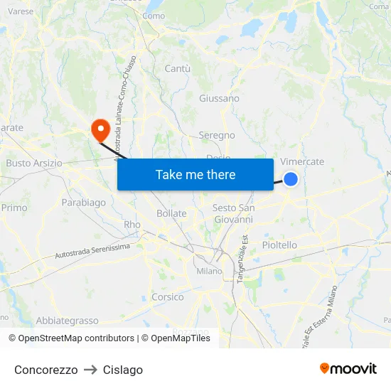 Concorezzo to Cislago map