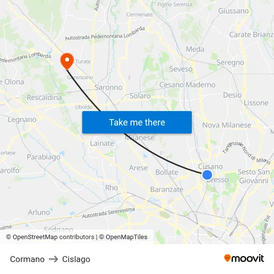 Cormano to Cislago map