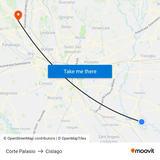 Corte Palasio to Cislago map