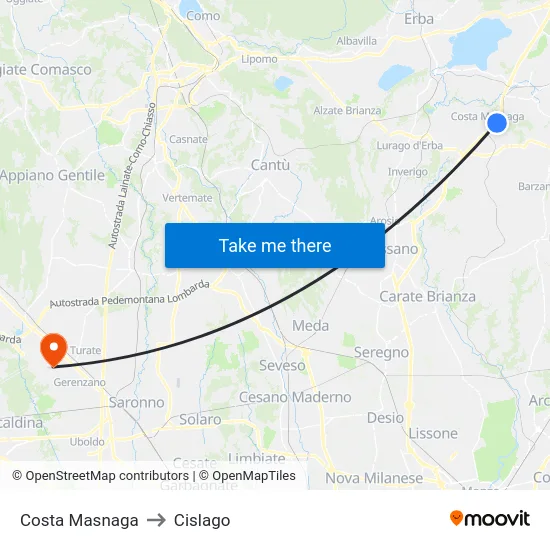Costa Masnaga to Cislago map
