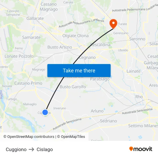 Cuggiono to Cislago map