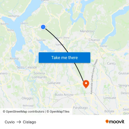 Cuvio to Cislago map