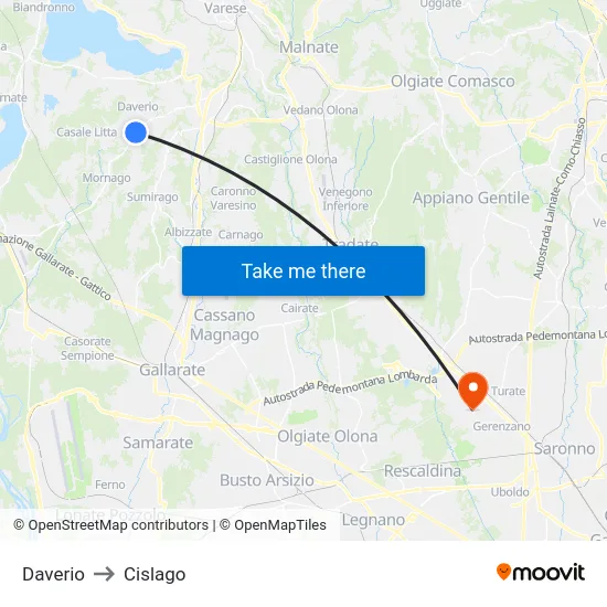 Daverio to Cislago map