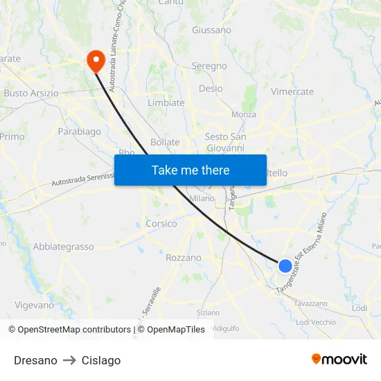 Dresano to Cislago map