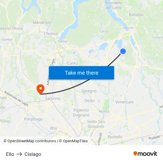 Ello to Cislago map