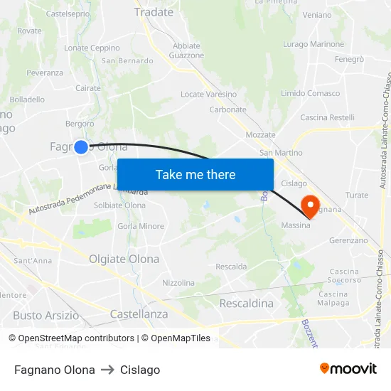 Fagnano Olona to Cislago map