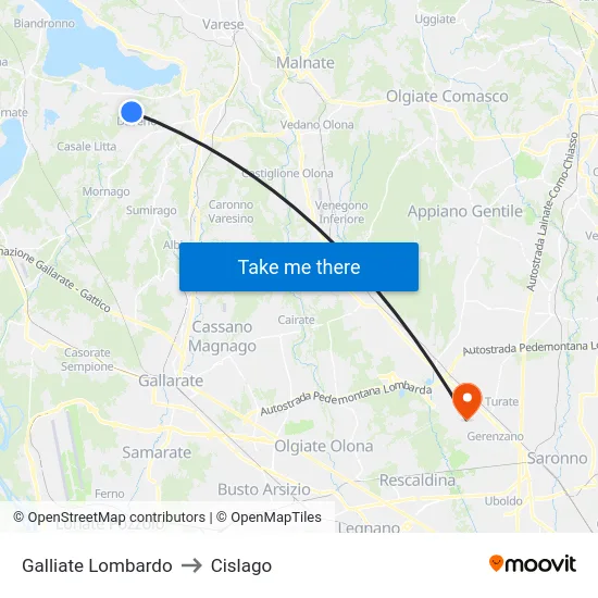 Galliate Lombardo to Cislago map