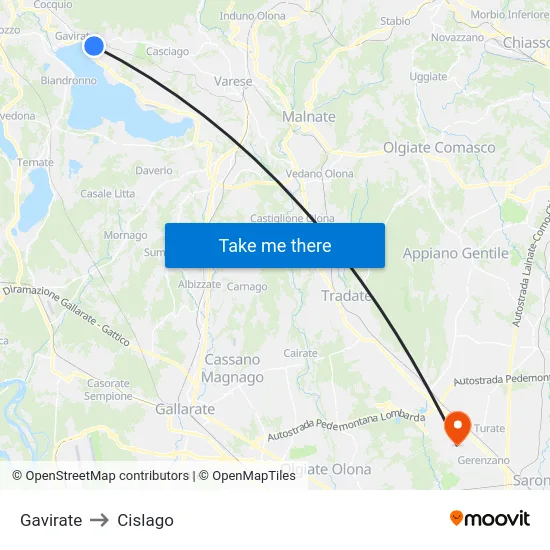 Gavirate to Cislago map