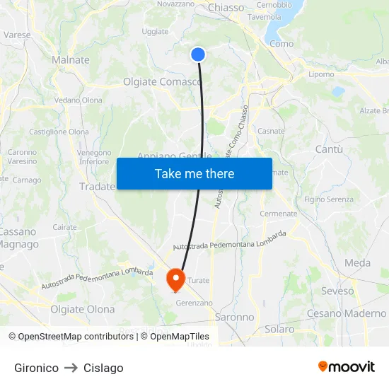 Gironico to Cislago map