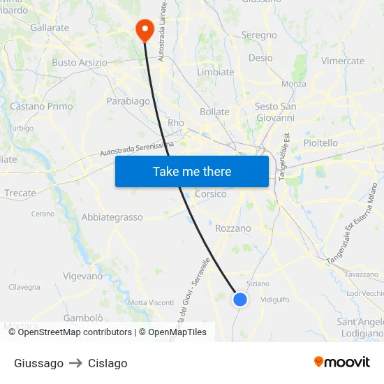 Giussago to Cislago map