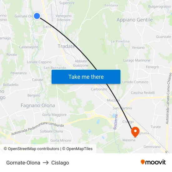 Gornate-Olona to Cislago map