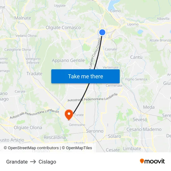 Grandate to Cislago map
