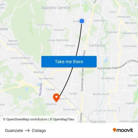 Guanzate to Cislago map