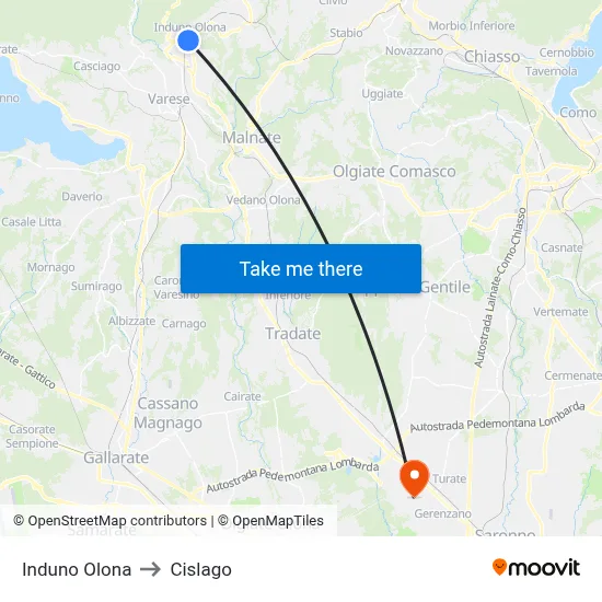 Induno Olona to Cislago map