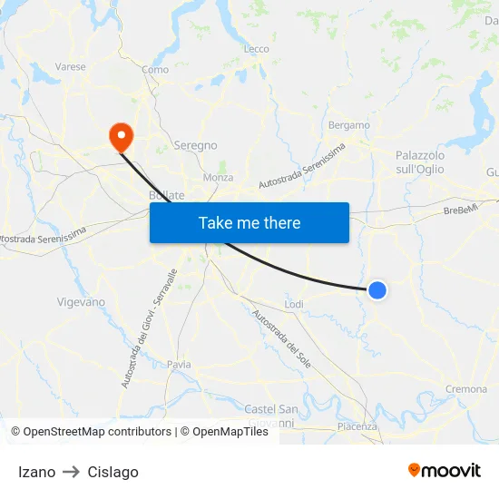 Izano to Cislago map
