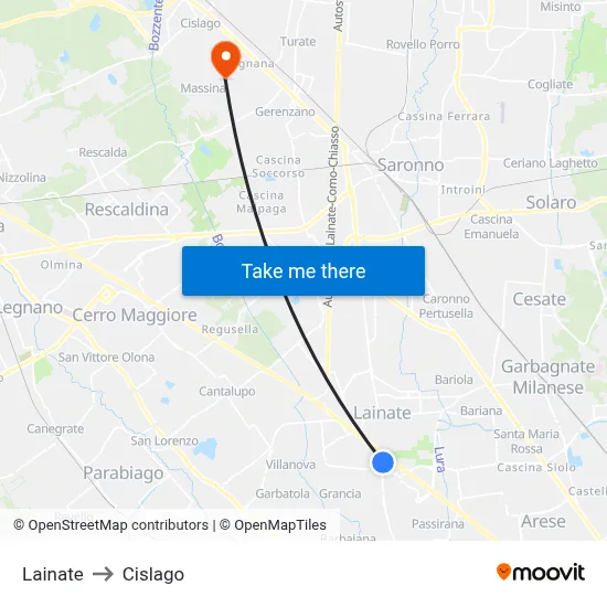 Lainate to Cislago map