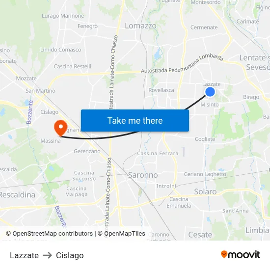 Lazzate to Cislago map
