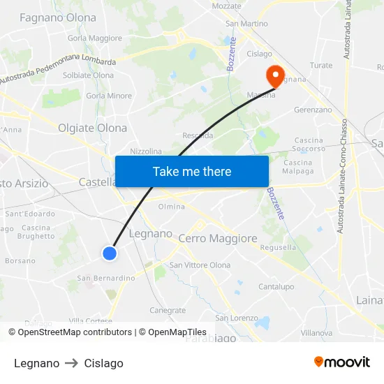 Legnano to Cislago map