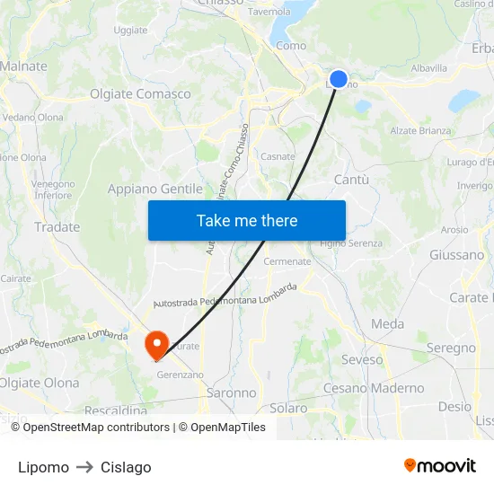 Lipomo to Cislago map