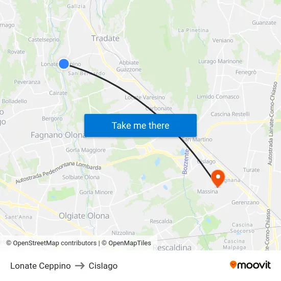Lonate Ceppino to Cislago map