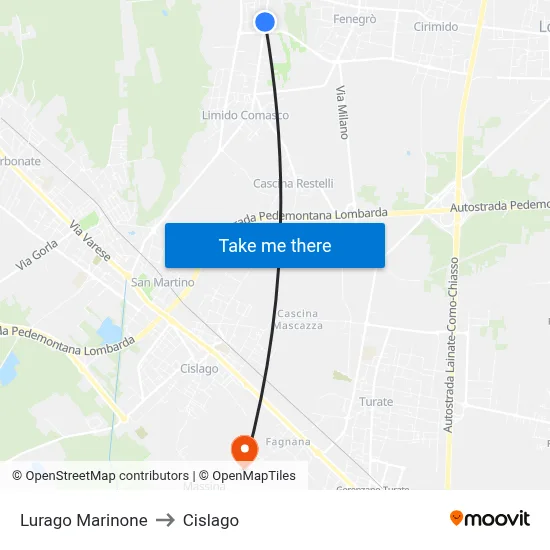 Lurago Marinone to Cislago map