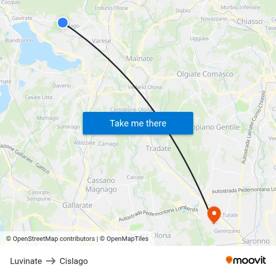 Luvinate to Cislago map
