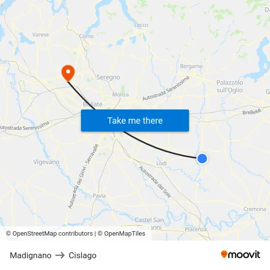 Madignano to Cislago map