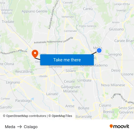 Meda to Cislago map