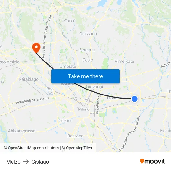 Melzo to Cislago map