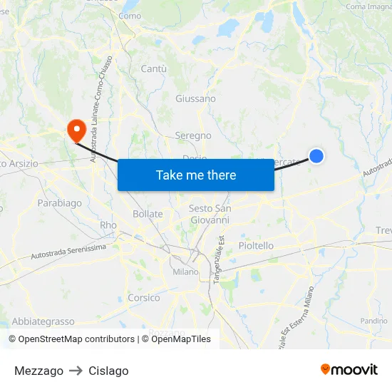 Mezzago to Cislago map