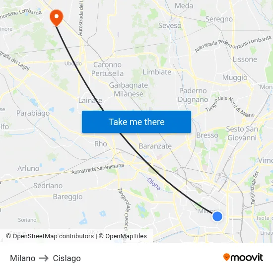 Milan to Cislago map