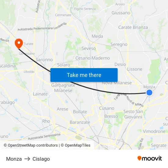 Monza to Cislago map
