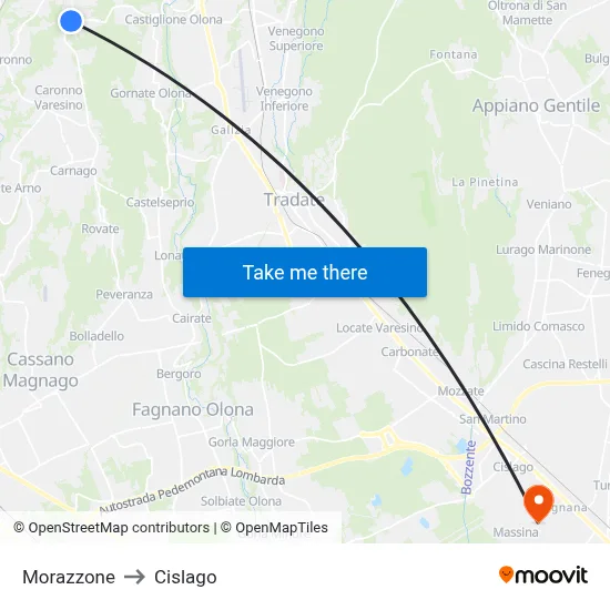 Morazzone to Cislago map
