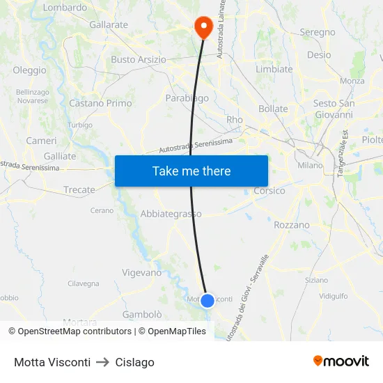 Motta Visconti to Cislago map