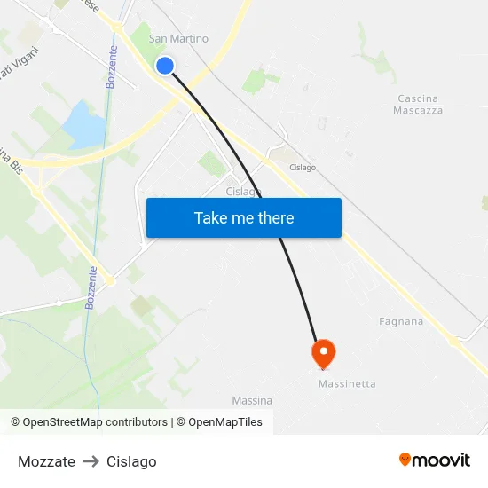Mozzate to Cislago map